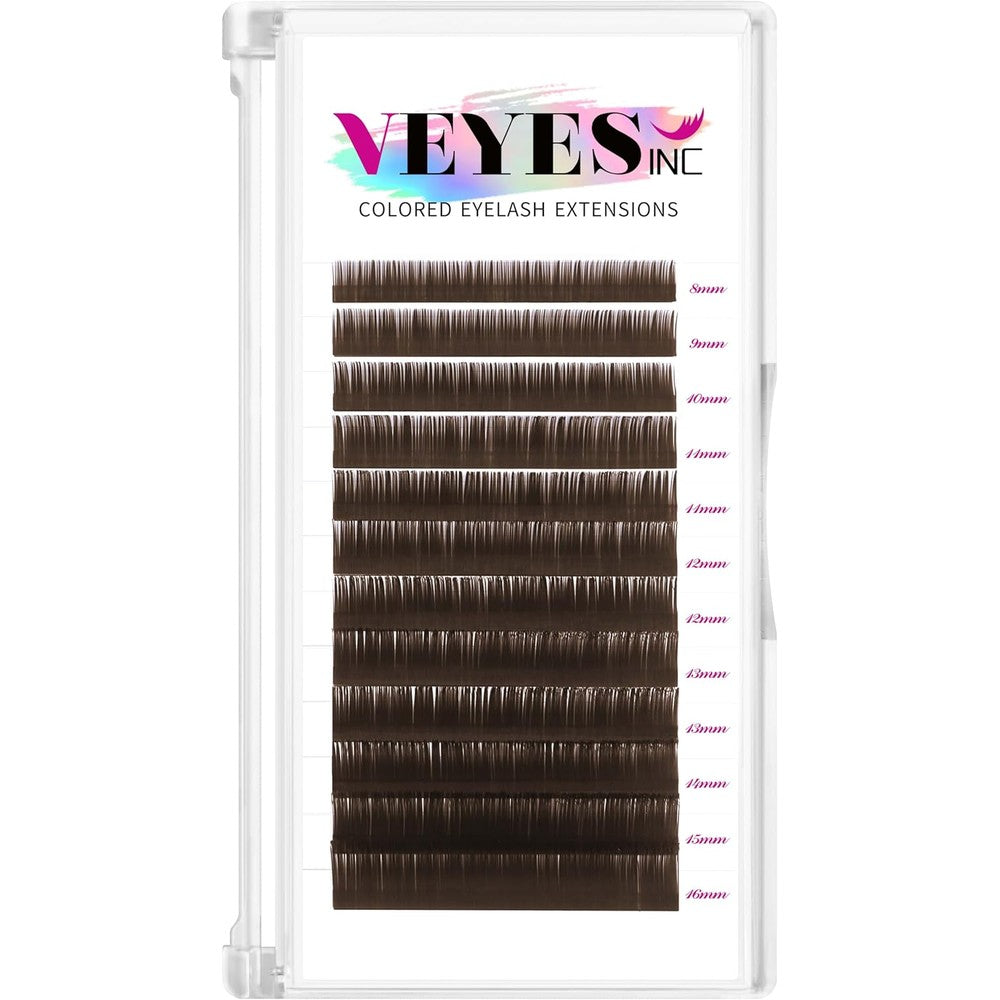 VEYES INC Colored Lash Extensions 03 05 07 15 C/D Curl 8-16mm Mixed Length Tray, Premium Individual Silk Eyelashes, Professional Supplies for Lash Techs (Dark Latte Brown 0.07 D 8-16mm)