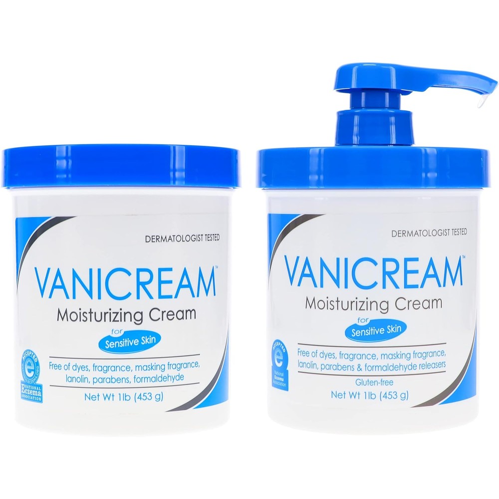 Vanicream moisturizing skin cream front view in 1 pound tub with pump
