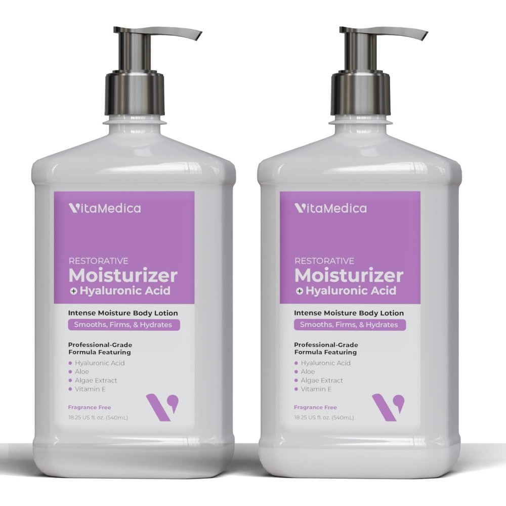 VitaMedica Hyaluronic Acid Body Moisturizer for Crepey & Aging Skin - Firming, 24-Hour Hydration - Professional-Grade Formula with Algae, Aloe & Panthenol - Fragrance Free - 2 Pack