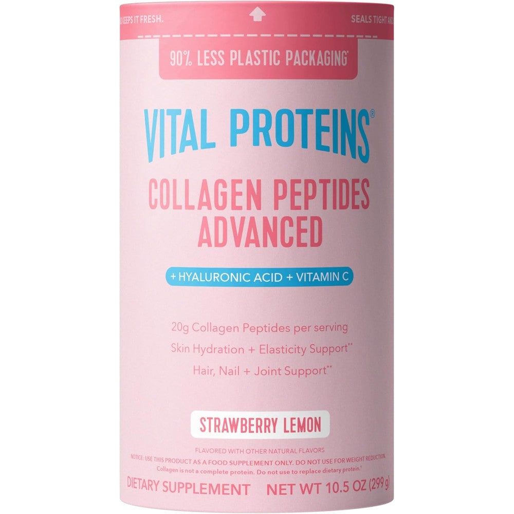 Vital Proteins Collagen Peptides Advanced Strawberry Lemon 10.5 Ounce canister front view