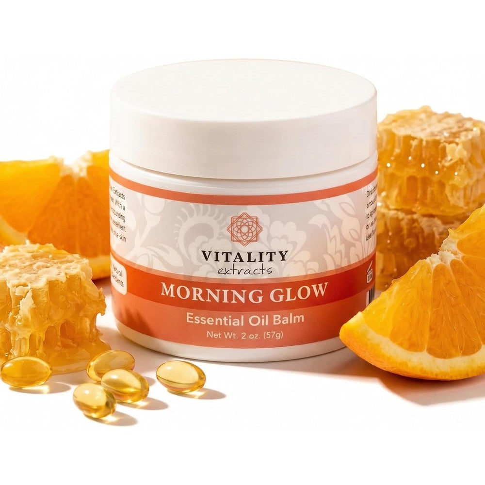Vitality Extracts Morning Glow Essential Oil Balm - 2oz, Beeswax, Vitamin E, Radiant, Daily Skin Hydration, All Skin Types, Replenish, Smooth Skin