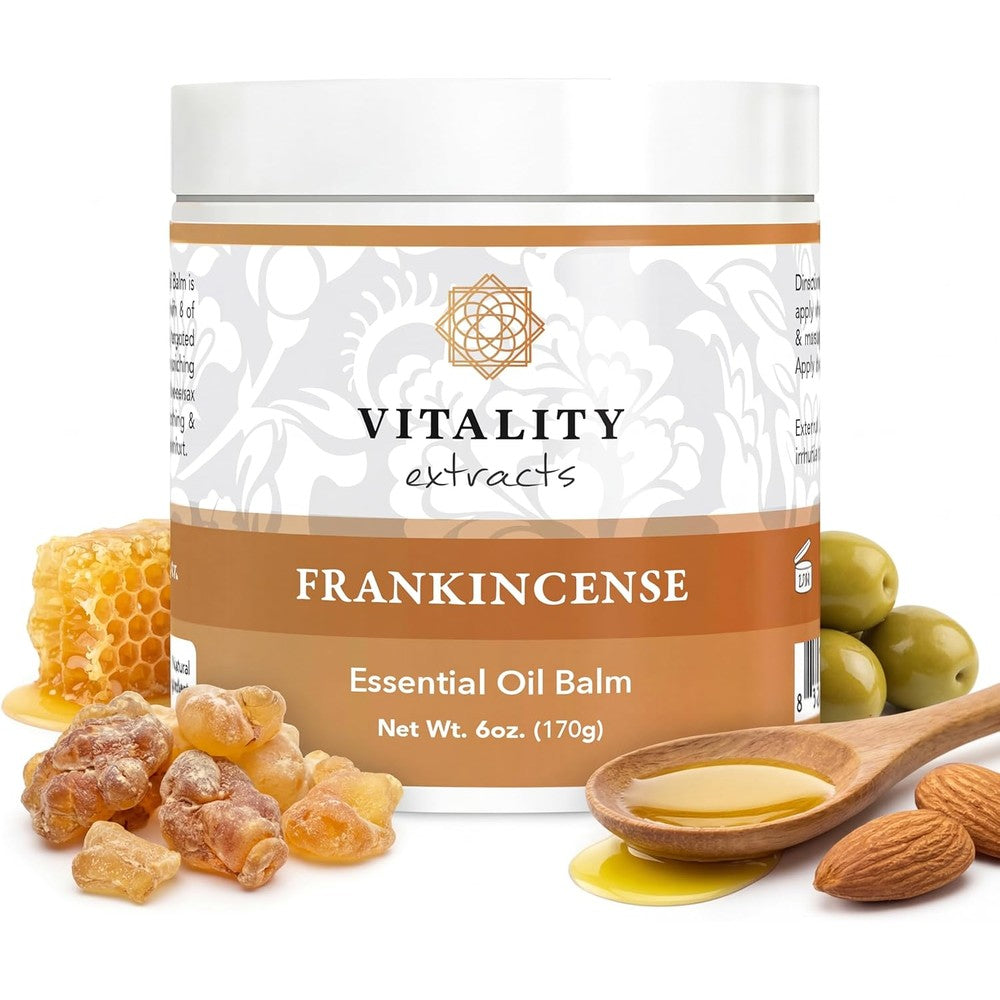 Vitality Extracts Frankincense Balm - 6oz, Boswellia Serrata, Beeswax, Olive Oil, Moisturizer for Dry, Cracked Skin, All Skin Types