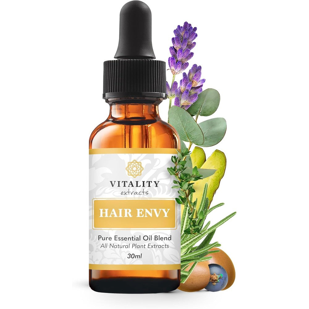 Vitality Extracts Hair Envy - Natural Hair Growth Serum - 100% Pure Essential Oils, 15 Plant Extracts, No Synthetics, No Parabens - Strengthen Hair, Minimize Breakage, Stimulate Follicles