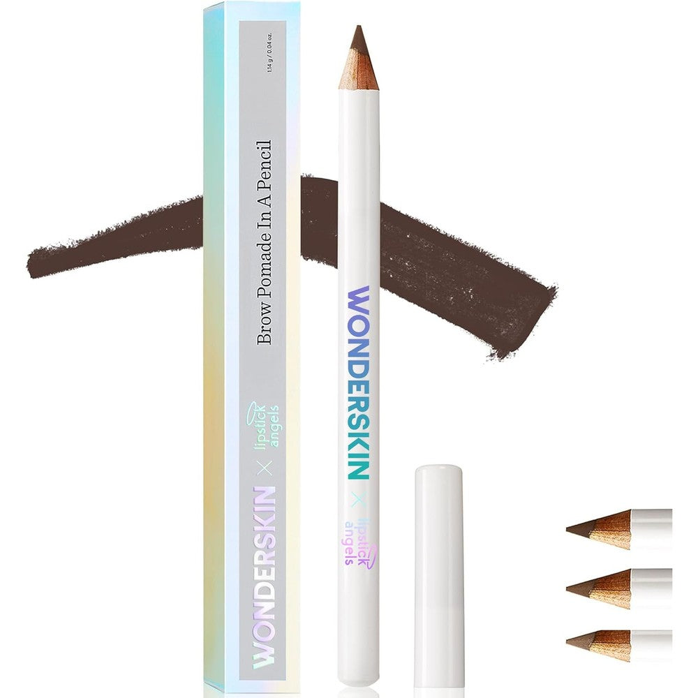 Wonderskin Brow Pomade In A Pencil front view showing the dark brunette packaging.