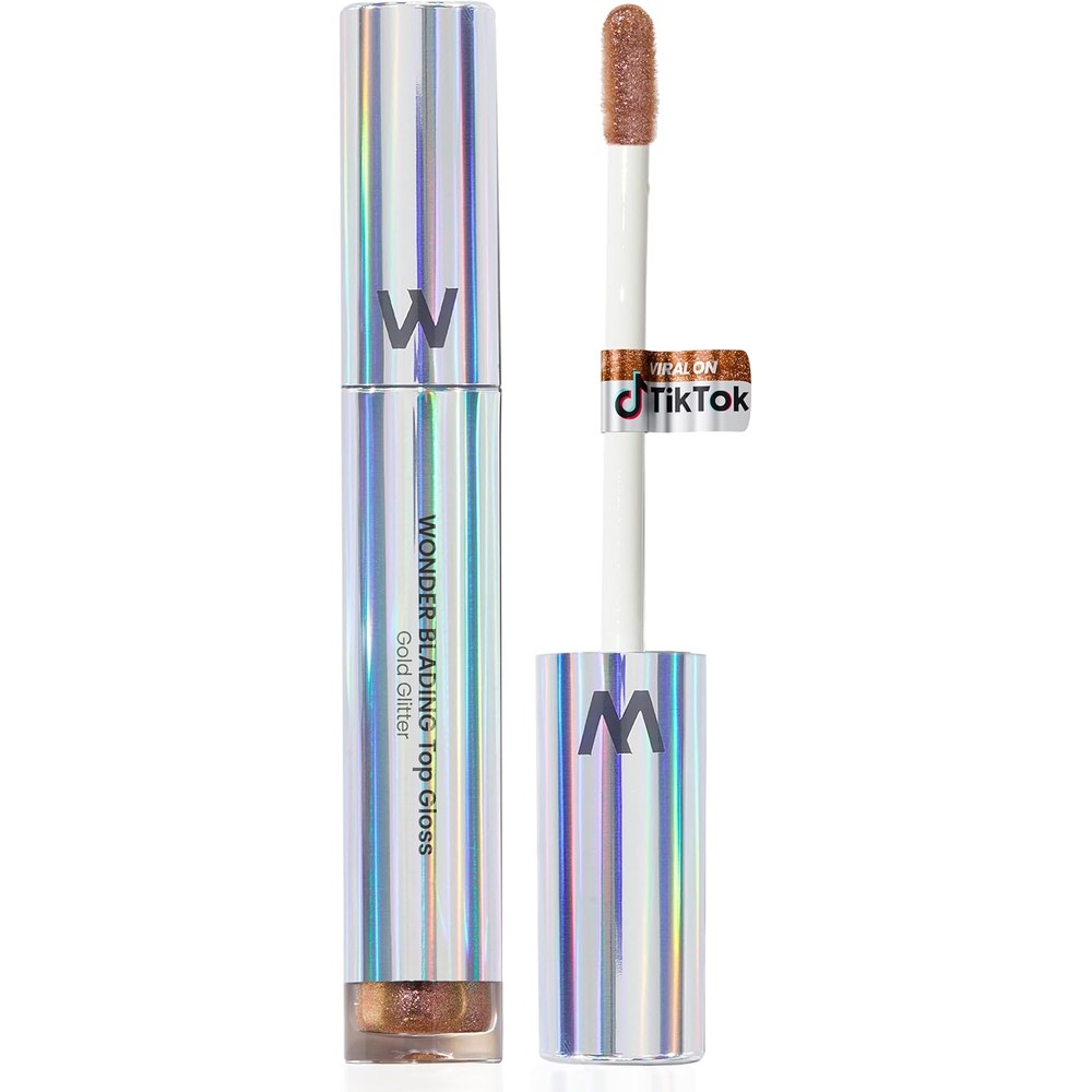Wonderskin Wonder Blading Top Gloss Gold Glitter front view of tube