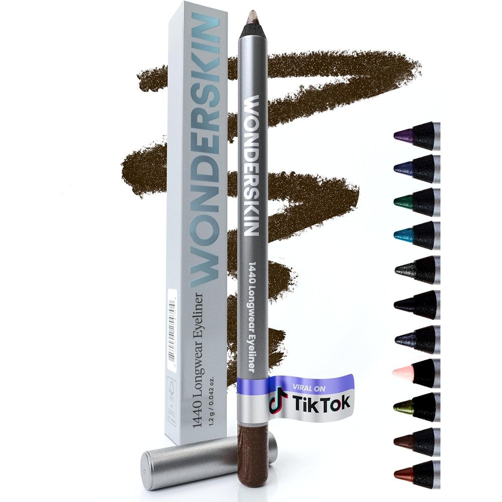 Wonderskin 1440 Longwear Eyeliner Pencil in Gold Mocha front view showing the brown glitter packaging.