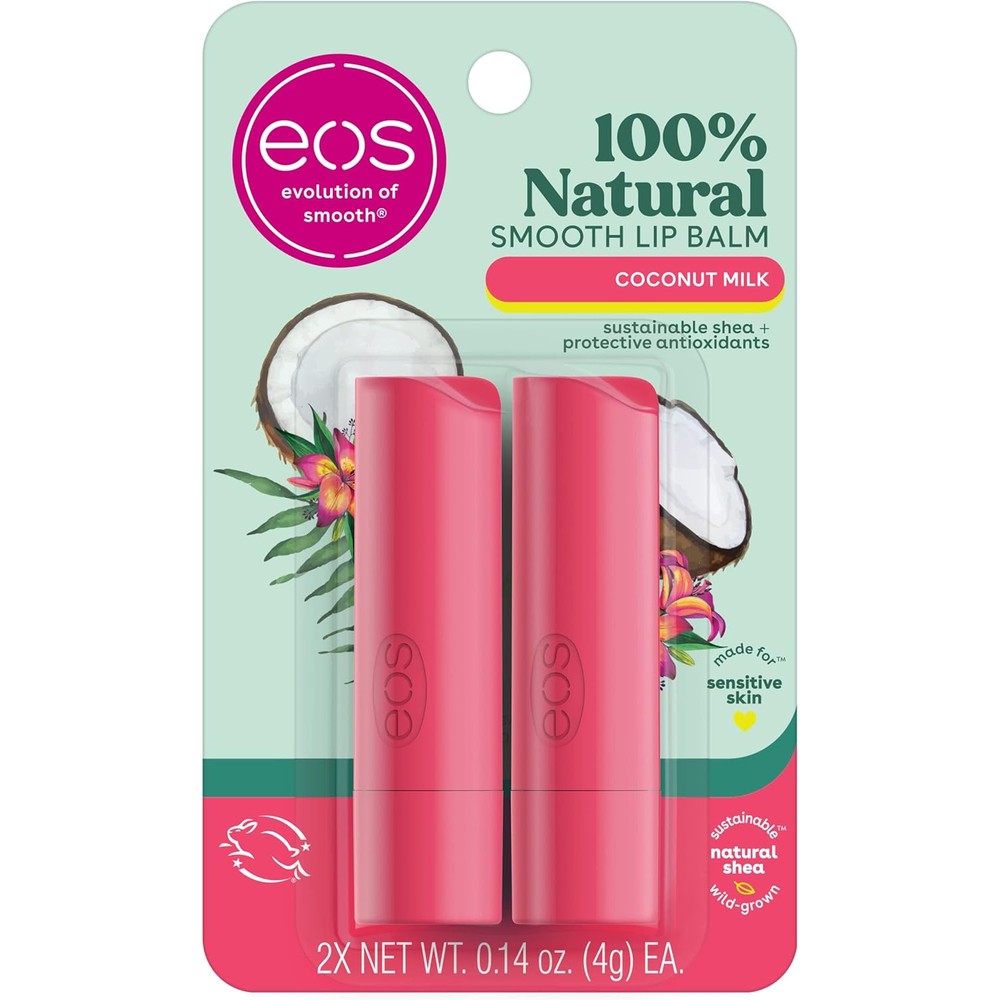 Eos 100 Percent Natural Lip Balm Coconut Milk 2 Pack front view packaging