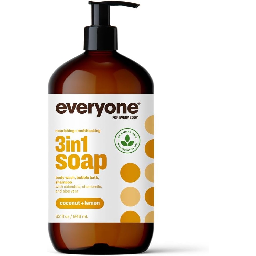 Everyone 3-in-1 Soap, Body Wash, Bubble Bath, Shampoo, 32 Ounce (Pack of 1), Coconut and Lemon, made with Essential Oils for Men and Women