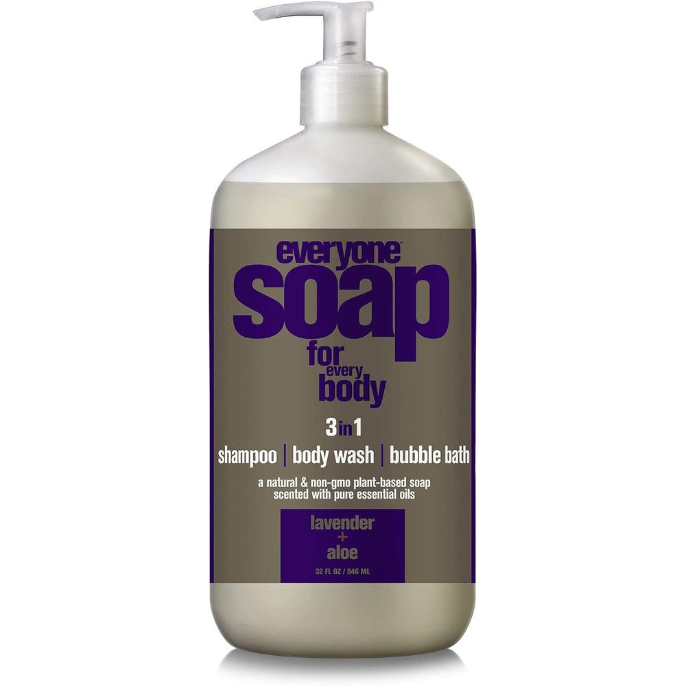 Everyone 3-in-1 Soap, Body Wash, Bubble Bath, Shampoo, 32 Ounce (Pack of 1), Lavender and Aloe, made with Essential Oils for Men and Women