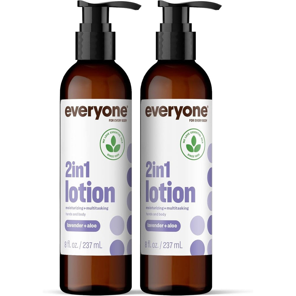 Everyone 2-in-1 Lotion for Hands/Body, 8 ounce (Pack of 2) Lavender and Aloe made with Essential Oils for Men and Women