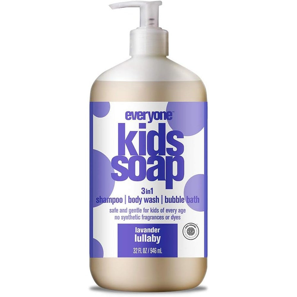 Everyone 3-in-1 Kids Soap, Body Wash, Bubble Bath, Shampoo, 32 Ounce (Pack of 1), Lavender Lullaby, Coconut Cleanser with Plant Extracts and Pure Essential Oils