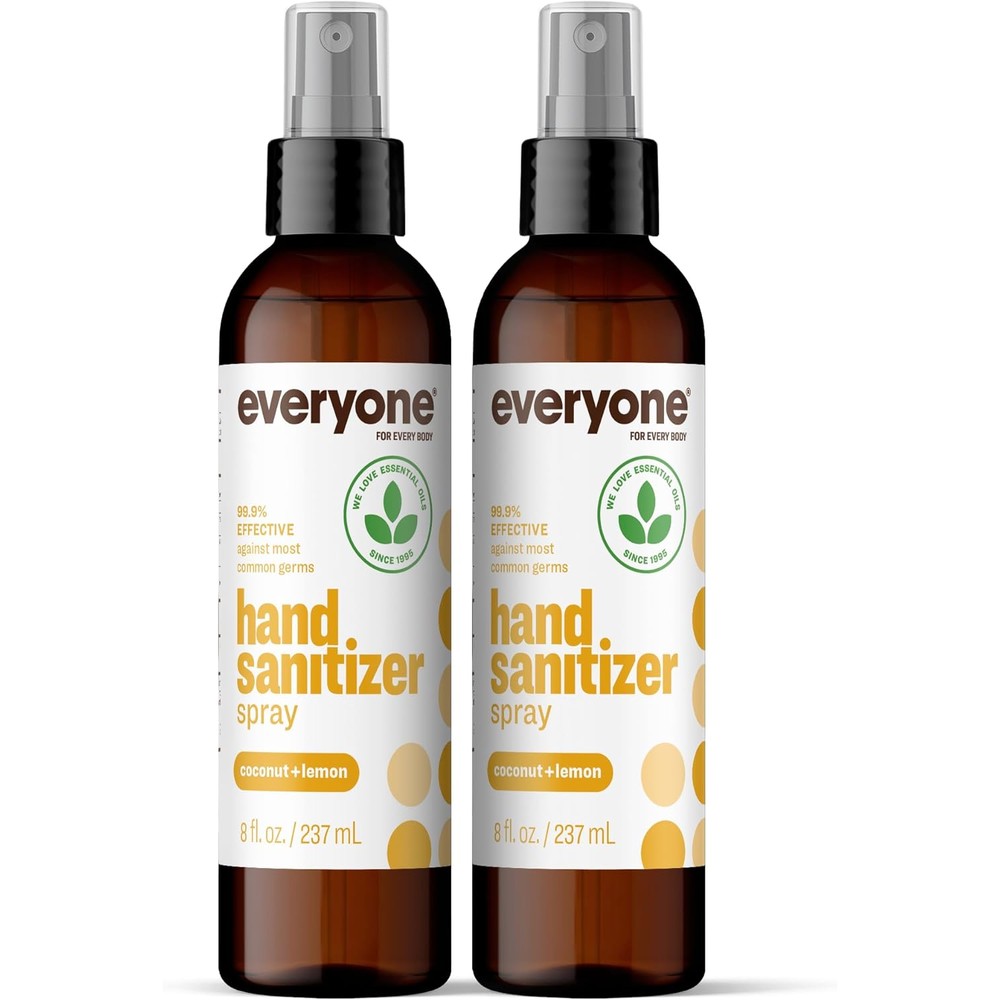 Everyone Hand Sanitizer Spray, 8 Ounce (Pack of 2), Coconut and Lemon, Sugar Cane Alcohol with Essential Oils