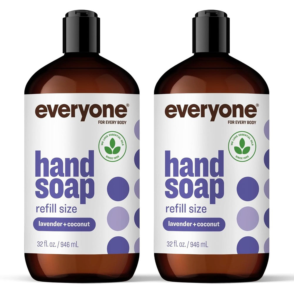 Everyone Liquid Hand Soap, 32 Ounce (Pack of 2), Lavender and Coconut, Plant-Based Cleanser with Pure Essential Oils