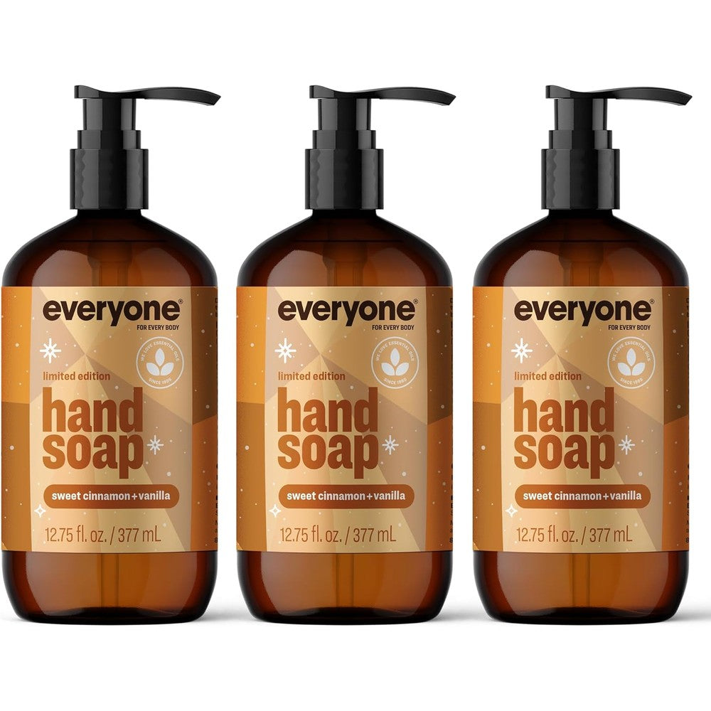 Everyone Liquid Hand Soap, 12.75 Ounce (Pack of 3), Sweet Cinnamon + Vanilla, limited edition, made with Essential Oils for kitchen and bathroom
