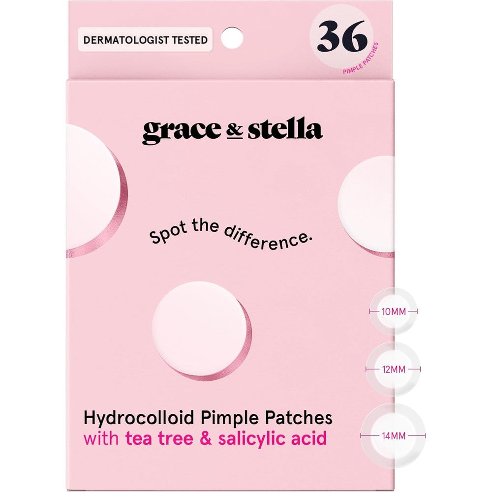 grace & stella Award Winning Multi-Size Pimple Patches for Face - Dermatologist Tested Acne Patches for Face - Hydrocolloid Patch for Breakouts, Whiteheads - Vegan Pimple Patch (Clear, 36 Pack)
