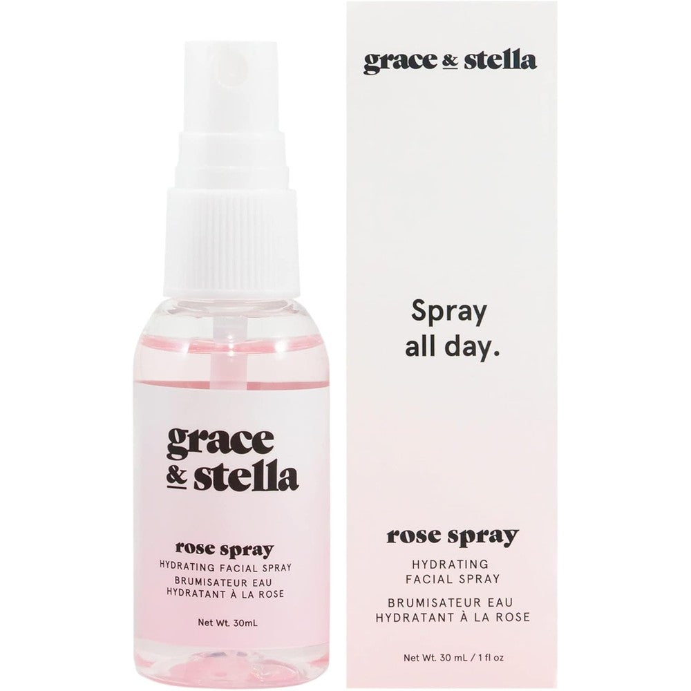 grace & stella Award Winning Rose Water Spray for Face with Glycerin & Aloe Vera - Travel Size (30ml) - Rosewater Face Mist for All Skin Types - Hydrating, Calming, Rejuvenating Facial Toner - Vegan