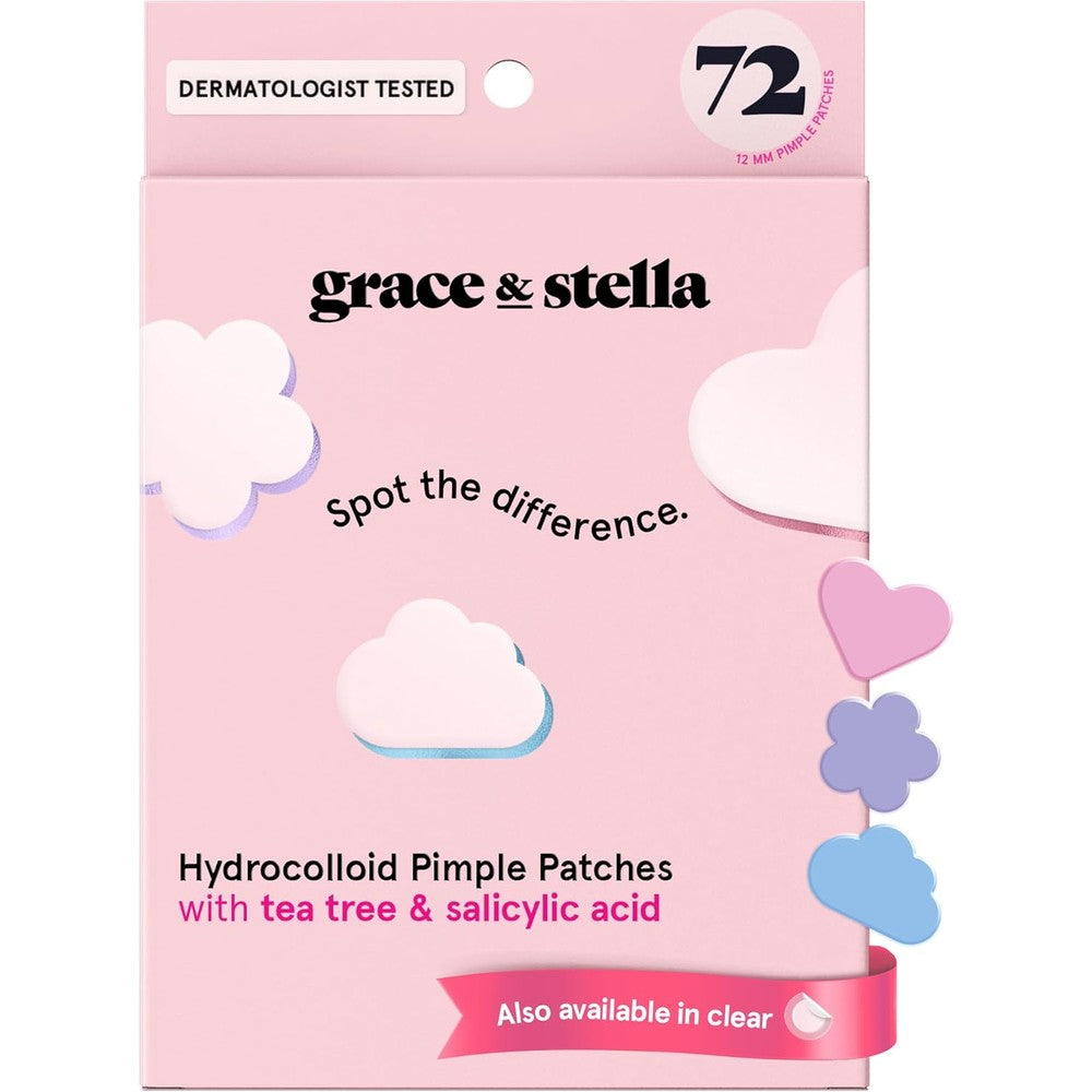grace & stella Award Winning Pore Strip - Pimple Patches for Face - Hydrocolloid Acne Patches - Absorbs Zits, Reduces Redness - Cute Patches Dermatologist-Tested, Vegan (Multishape, 72 Count)