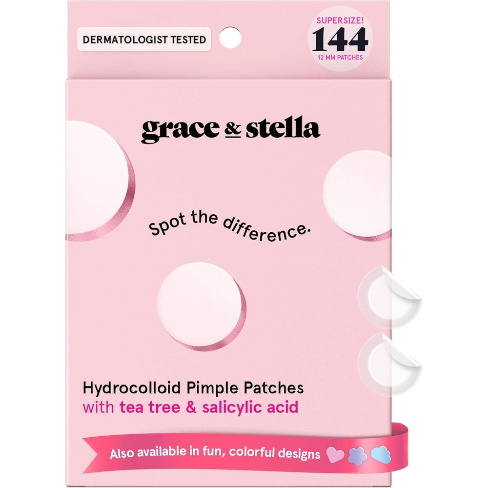 grace & stella Award Winning Pimple Patches for Face - Dermatologist Tested Acne Patches - Hydrocolloid Patch for Breakouts, Whiteheads - Vegan Acne Spot Treatment for Face (Invisible, 144 Count)