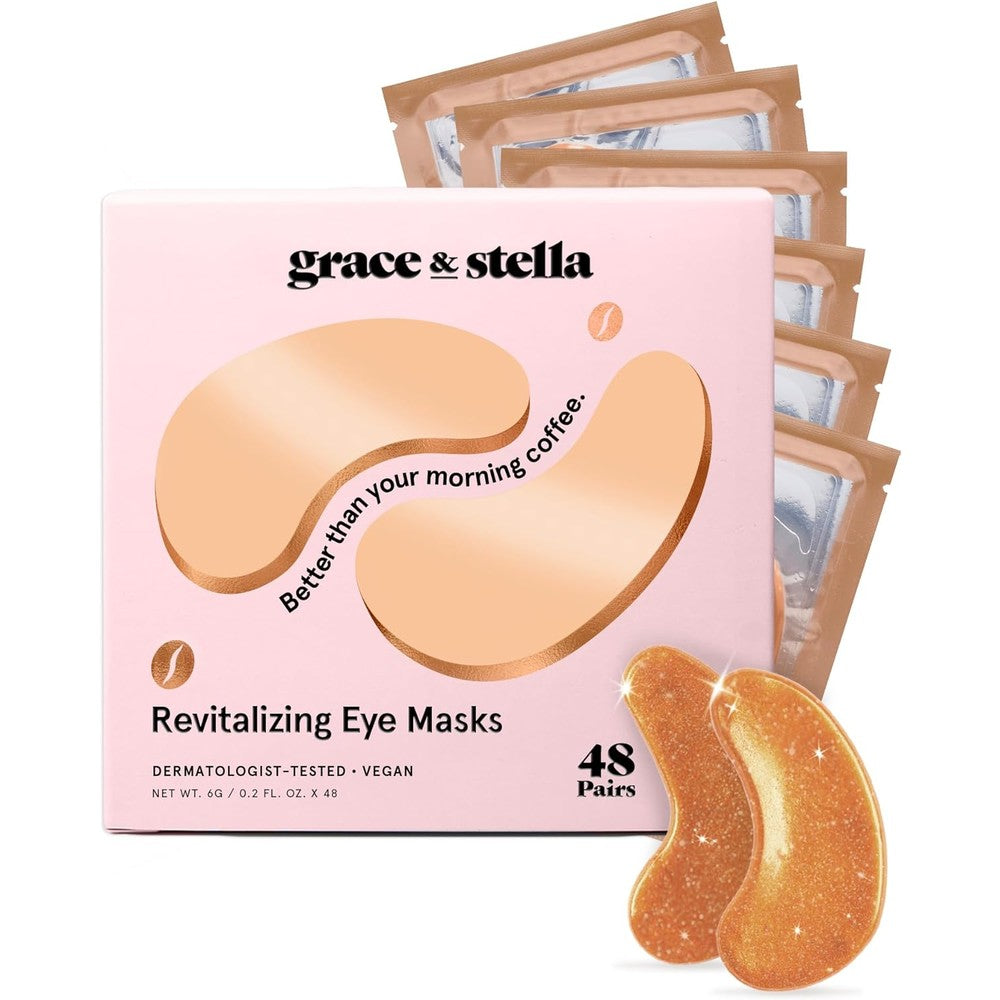 grace & stella Caffeine Under Eye Patches - Awakening Eye Patches for Puffy Eyes and Dark Circles - Under Eye Mask Patches with Niacinamide & Hyaluronic Acid - Vegan, Gifts for Mom (Bronze, 48 Pairs)