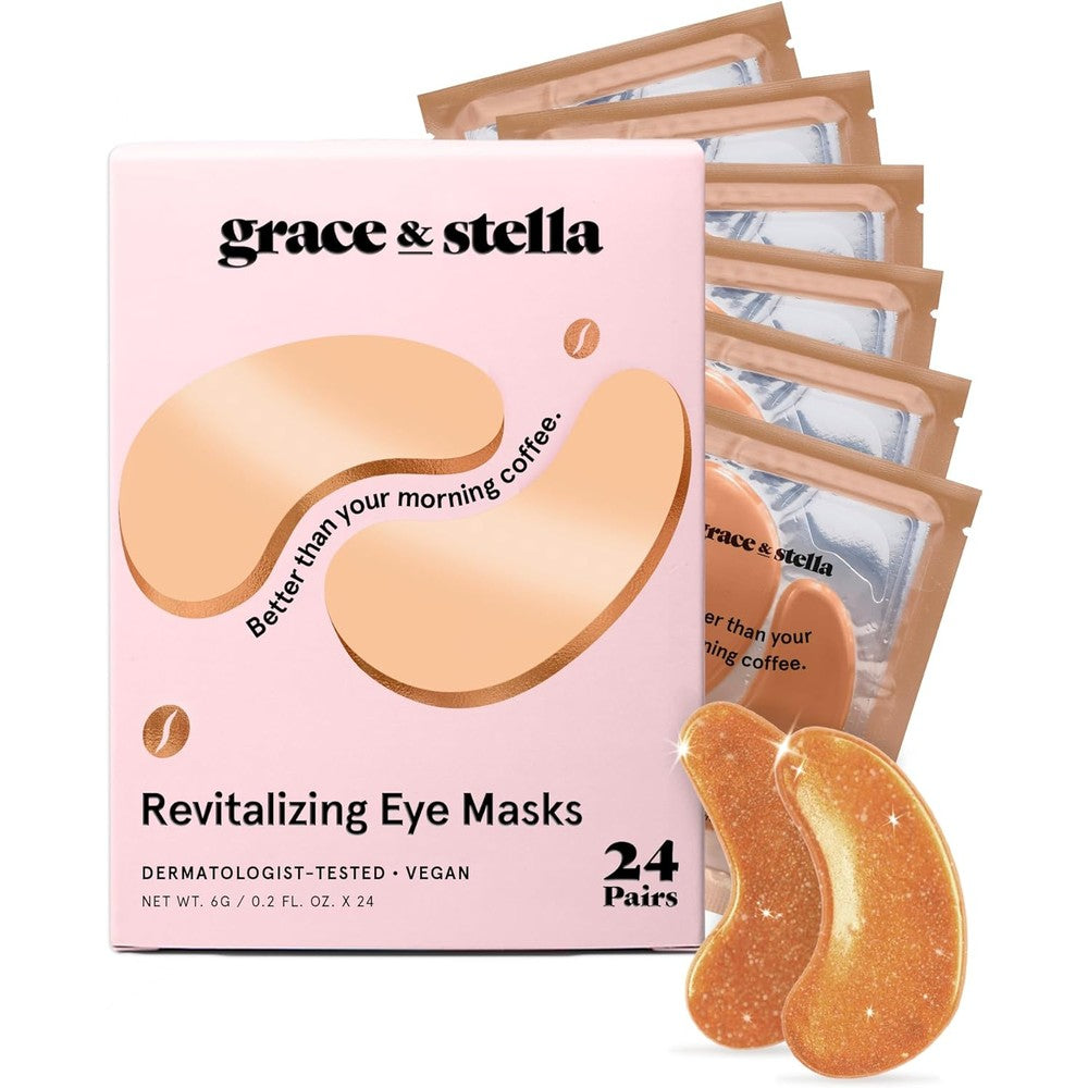 grace & stella Caffeine Under Eye Patches - Awakening Eye Patches for Puffy Eyes and Dark Circles, Under Eye Mask Patches with Niacinamide & Hyaluronic Acid - Teen Girl Gifts, Vegan (Bronze, 24 Pairs)