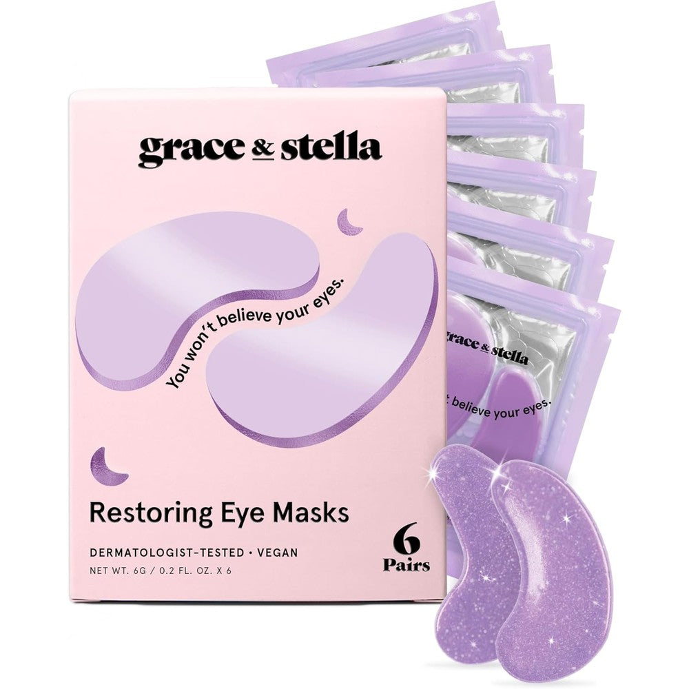 grace & stella Retinol Under Eye Patches for Puffy Eyes and Dark Circles, Restoring Gel Under Eye Masks with Hyaluronic Acid - Vegan Cruelty-Free Skincare - Gifts for Teen Girls (Purple, 6 Pairs)