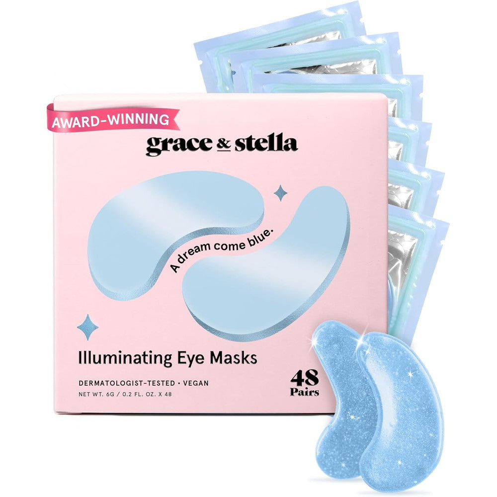 grace & stella Award Winning Under Eye Mask Reduce Dark Circles, Puffy Eyes, Undereye Bags, Wrinkles, Gel Under Eye Patches, Mothers Day Gifts Bulk, Gifts for Teens - Vegan Self Care (48 Pairs, Blue)