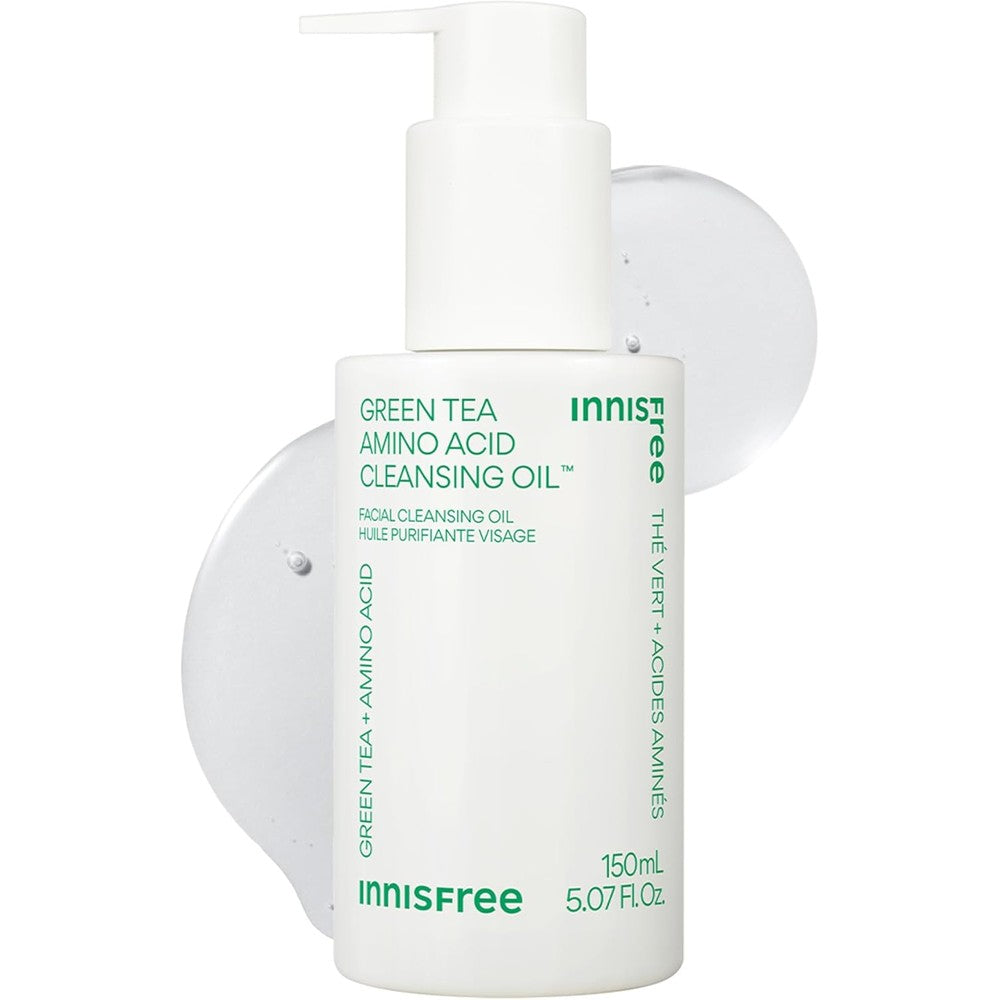 Innisfree Green Tea Amino Acid Cleansing Oil front view pump bottle for authentic Korean double cleansing