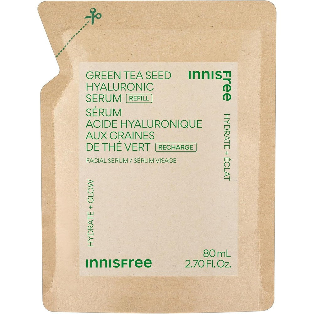 Innisfree Green Tea Seed Hydrating Serum Refill pouch front view for Korean skincare routine