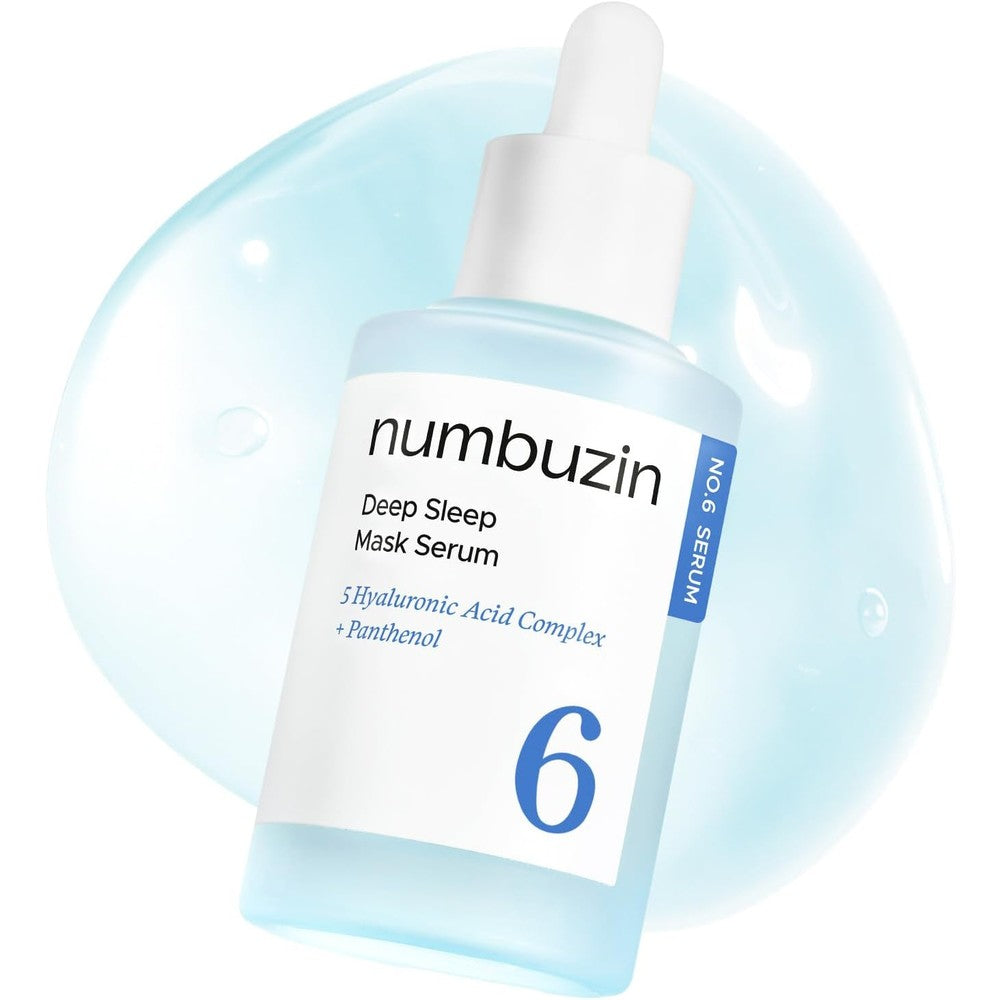 Numbuzin Number Six Deep Sleep Mask Serum front view showing the clear bottle for intense hydration.