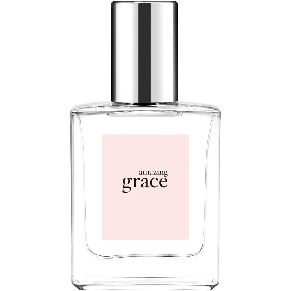 Philosophy Amazing Grace perfume front view of the minimalist clear glass bottle.