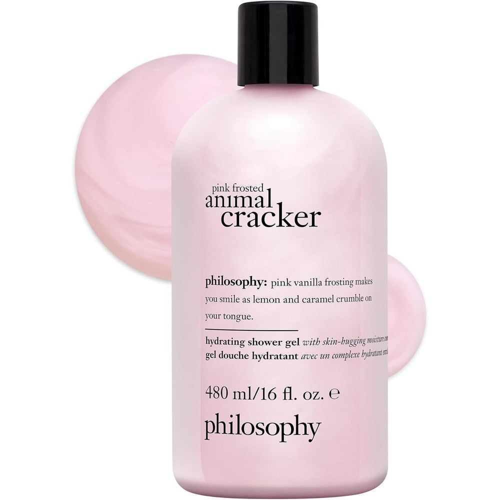 Philosophy Pink Frosted Animal Cracker Shower Gel Front View Authentic 3 In 1 Wash