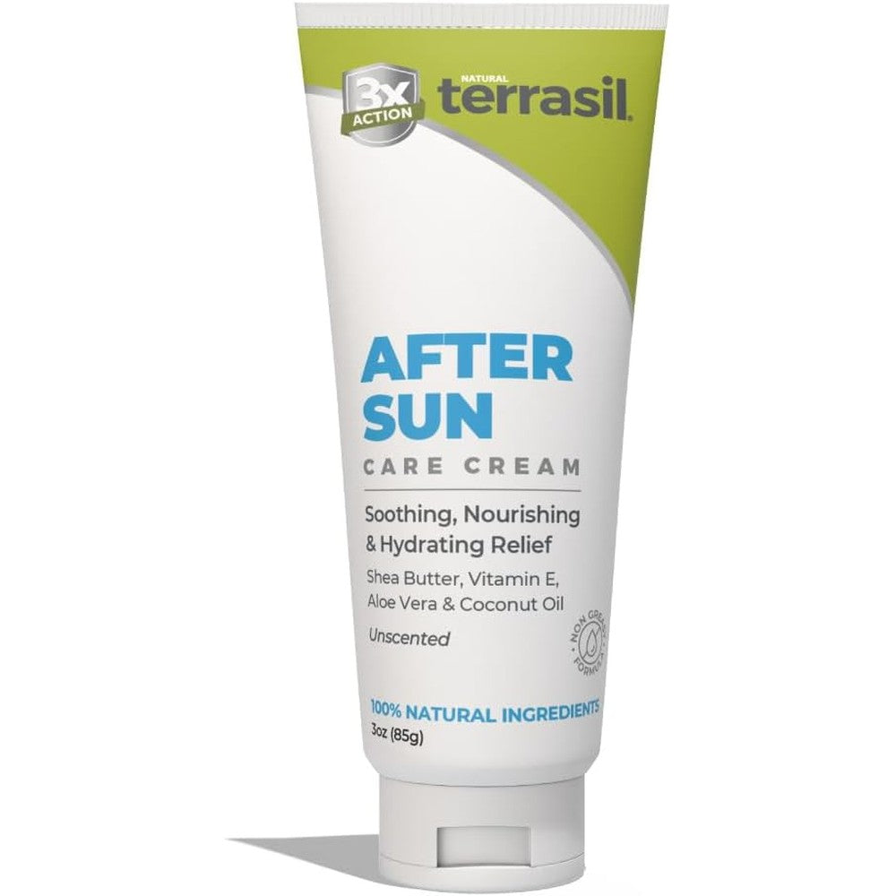 terrasil After Sun Care Lotion with Aloe Vera, Shea Butter, Coconut Oil, & Vitamin E, Soothing Sunburn Relief for Sun Exposed Skin, Deeply Nourishing. Natural Body Lotion (3 oz) Unscented