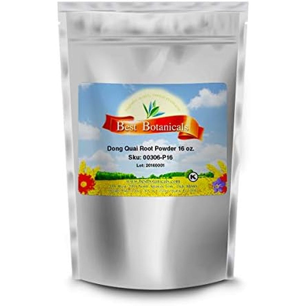 Best Botanicals Dong Quai Root Powder 16 Ounce silver resealable pouch front view