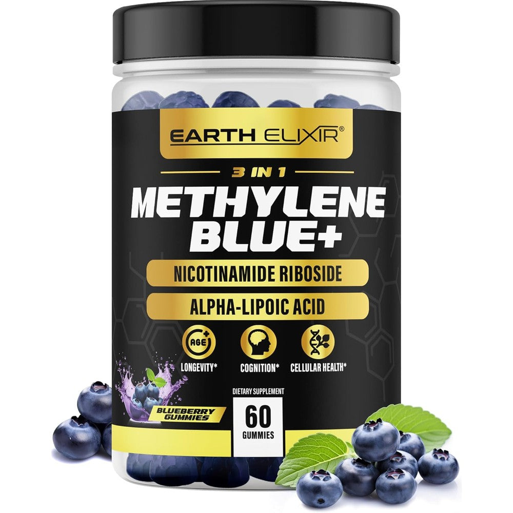 Earth Elixir 3 In 1 Methylene Blue Gummies With Alpha Lipoic Acid And Nad Supplement For Cellular Energy And Cognitive Support 60 Count