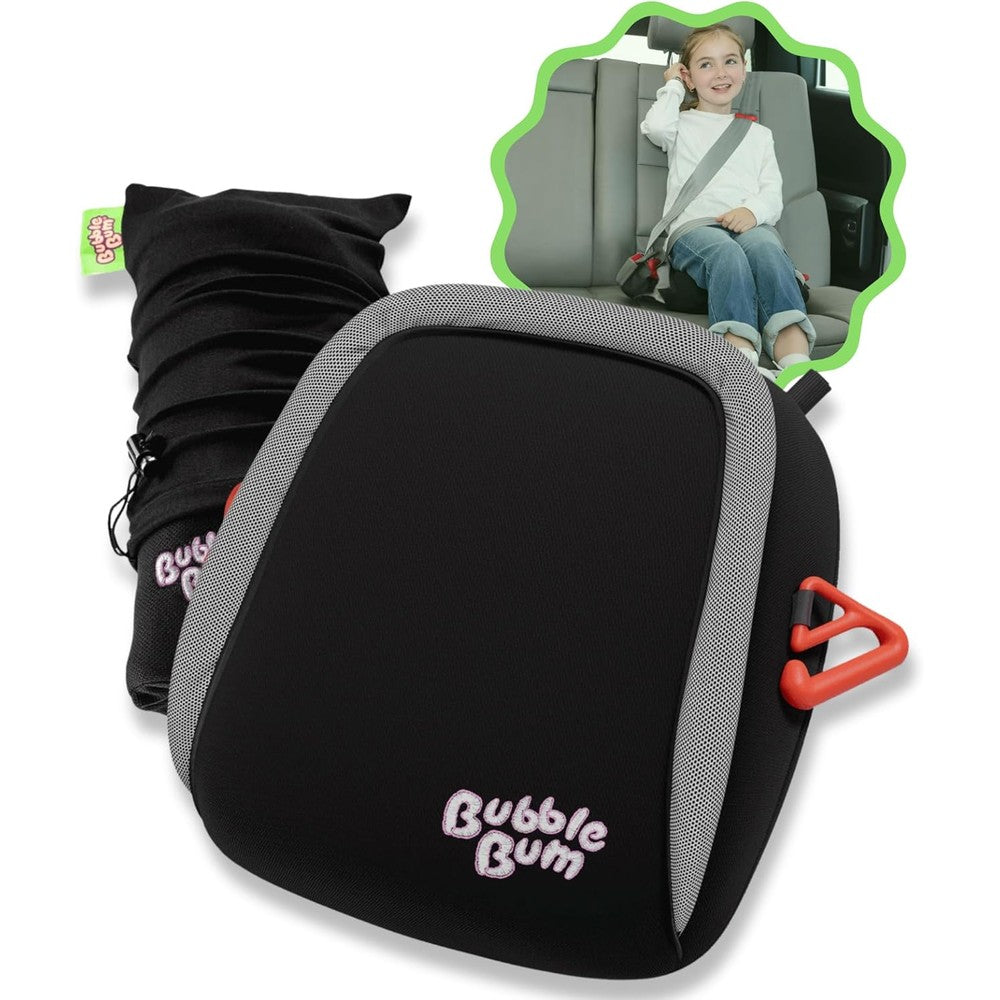 BubbleBum Inflatable Booster Car Seat front view in black for travel safety.