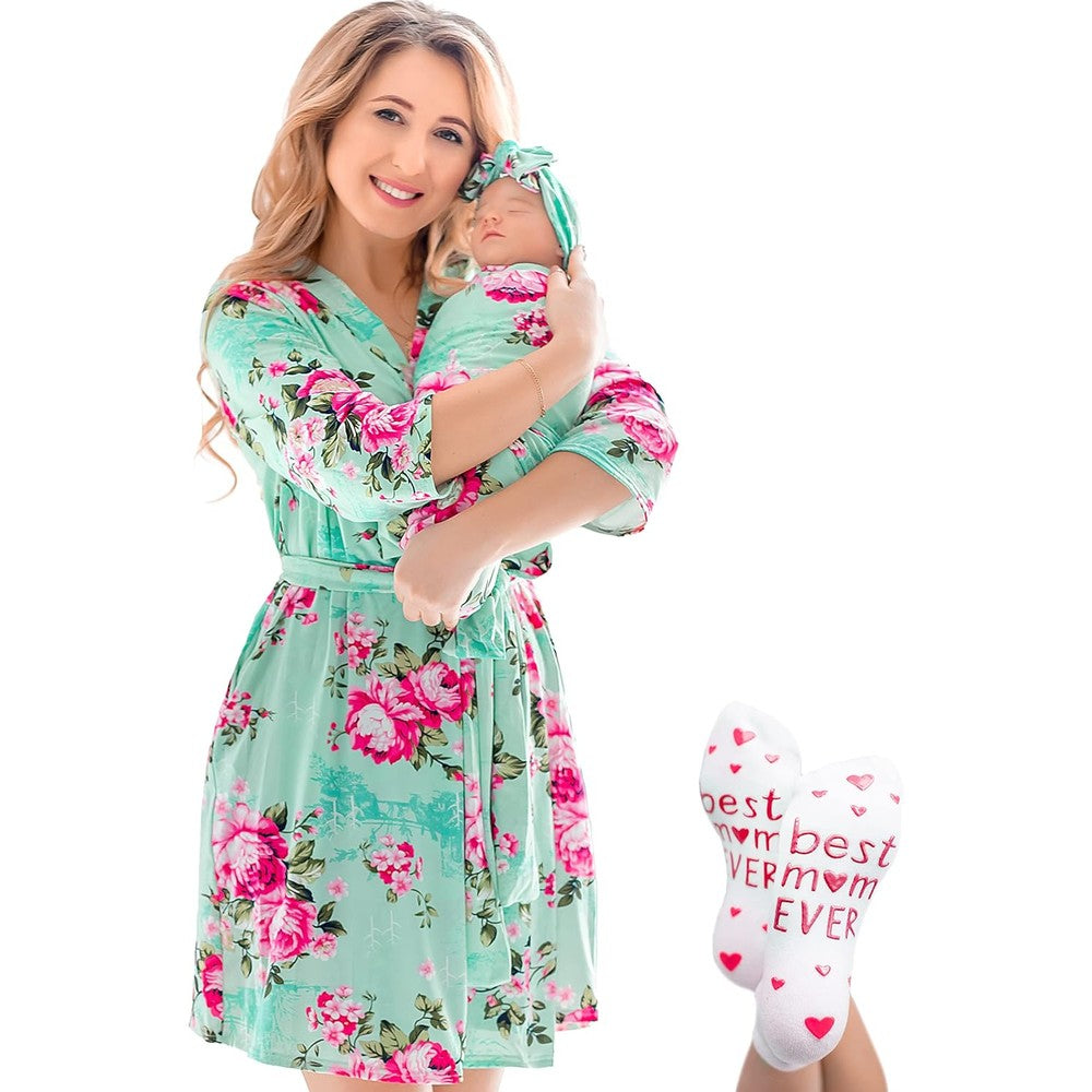 Eco Baby mommy and me robe and swaddle set front view