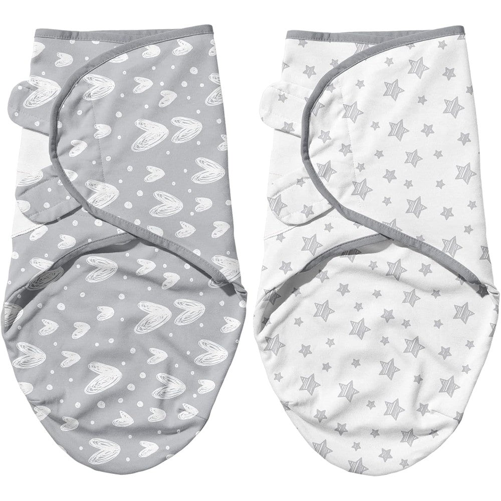 Biloban organic cotton baby swaddles 0-3 months grey print front view