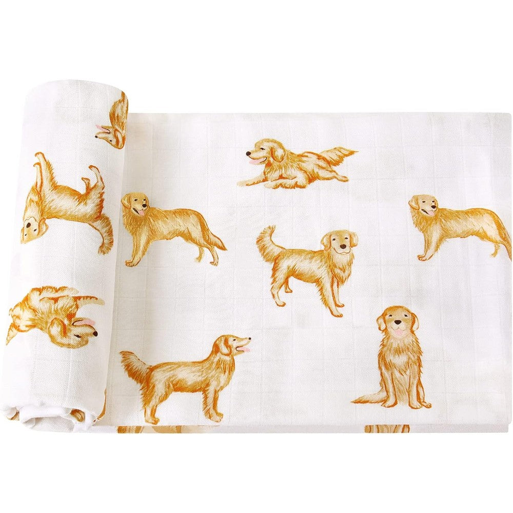 LifeTree Golden Retriever muslin swaddle blanket front view