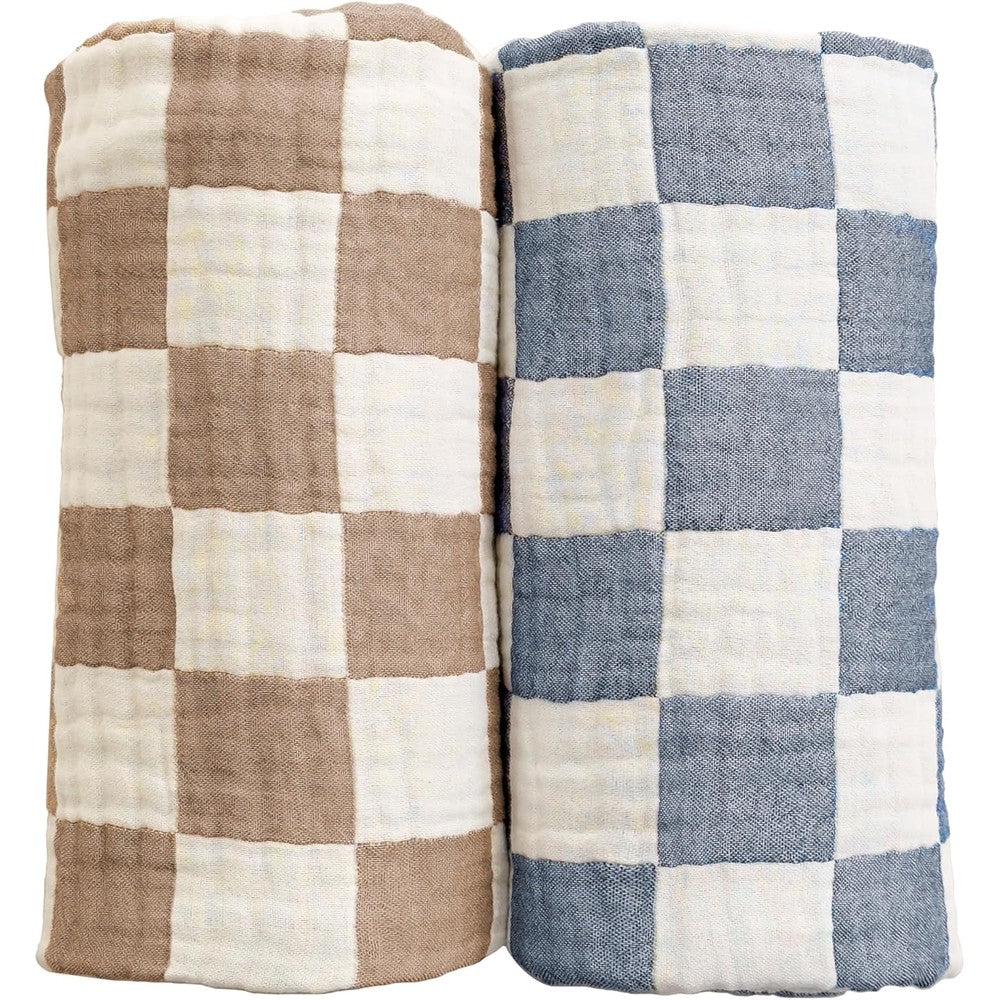 Repreconf ultra soft checkered muslin baby blanket set of two