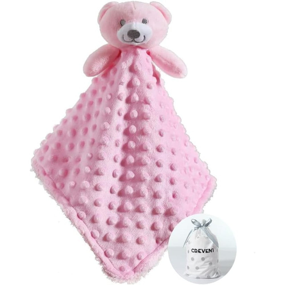 Crevent baby comforting security blanket pink bear front view