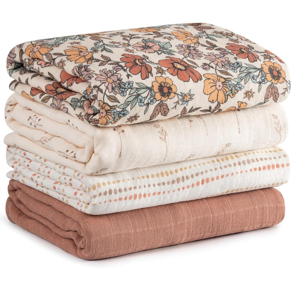 Civarua Kids muslin swaddle blankets 4 pack vintage floral design