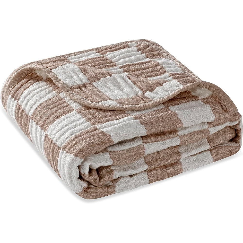 HardNok Ultra Soft Muslin Baby Blanket in coffee checkered pattern front view