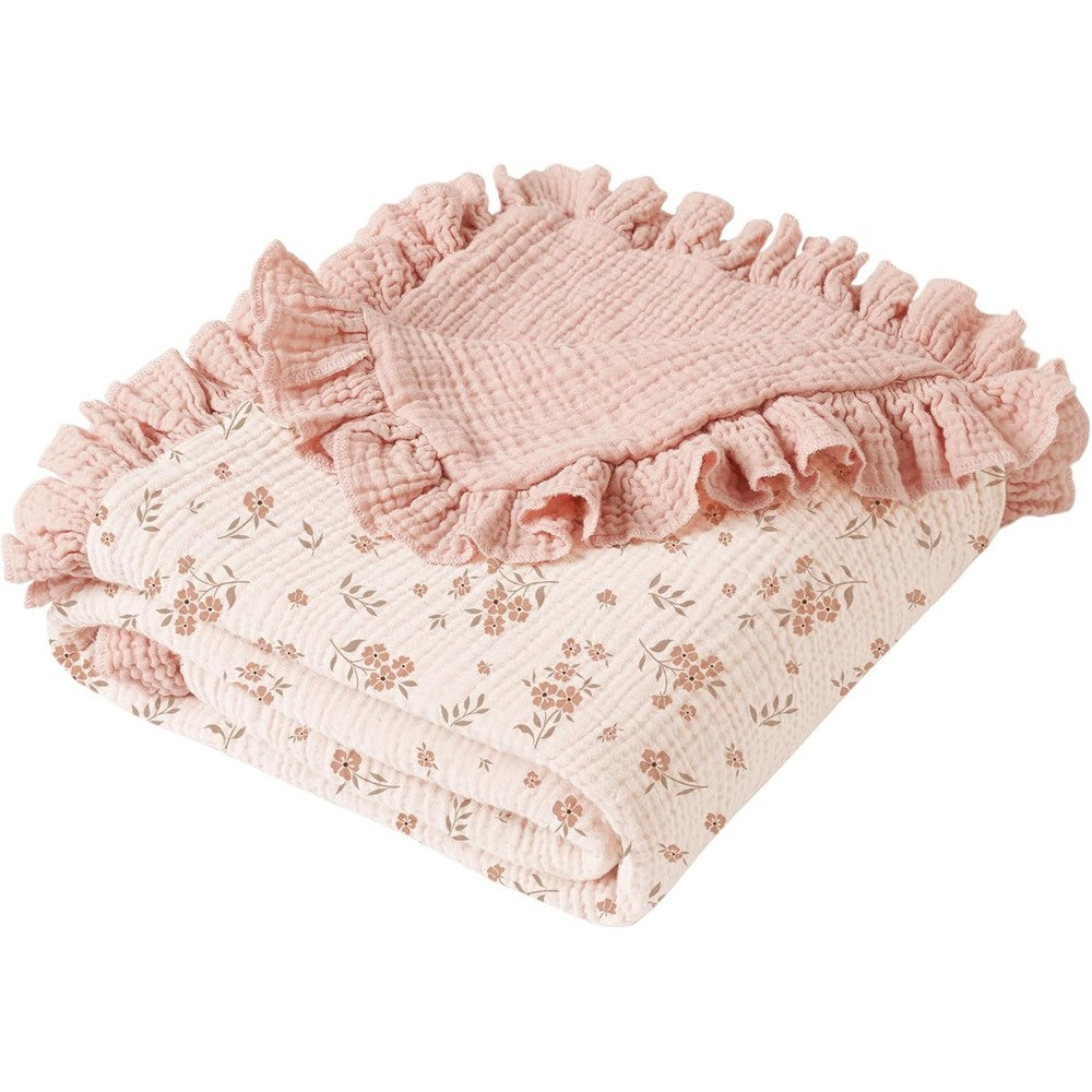 Konssy flounce muslin baby blanket in blossom pattern front view