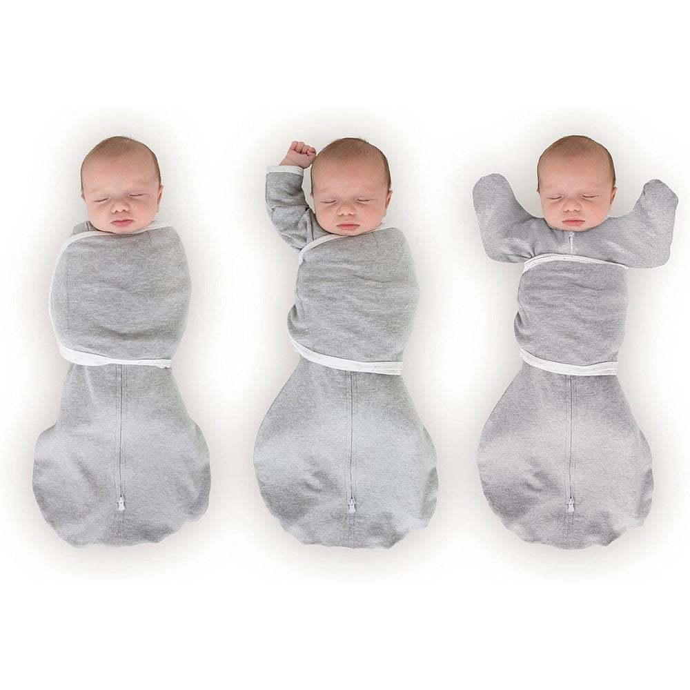 SwaddleDesigns 6-Way Omni Swaddle Sack front view in Heathered Gray