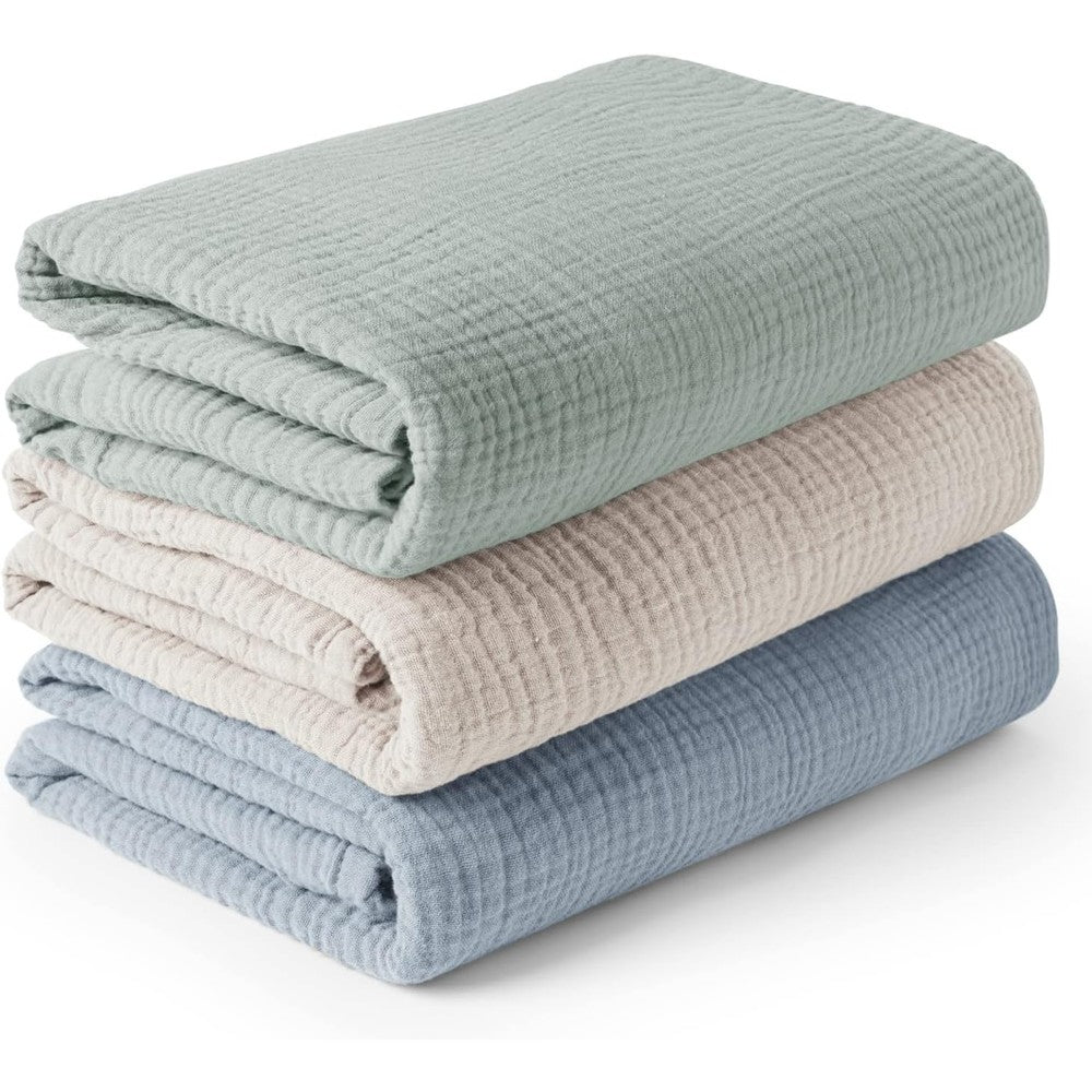 Konssy 3 Pack Muslin Swaddle Blankets front view stack
