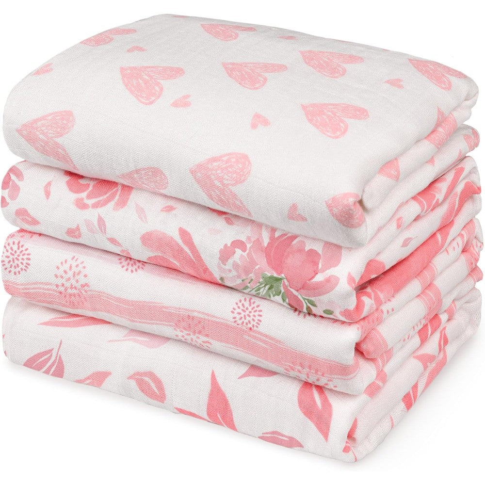 Gllquen Baby Muslin Swaddle Blankets 4 Pack Breathable Receiving Blankets For Newborns 35 Inches By 40 Inches Soft Bamboo Cotton Blend - Image 1