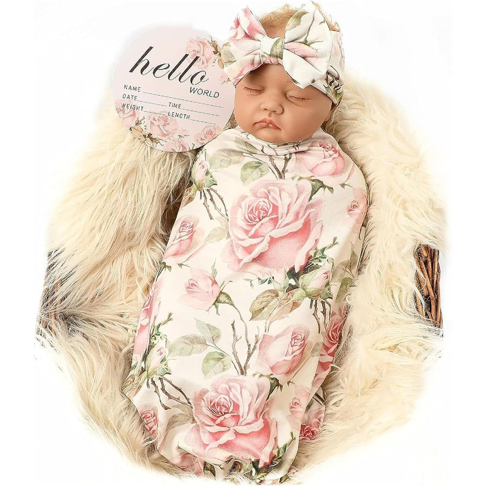 Galabloomer newborn receiving blanket and headband set front view