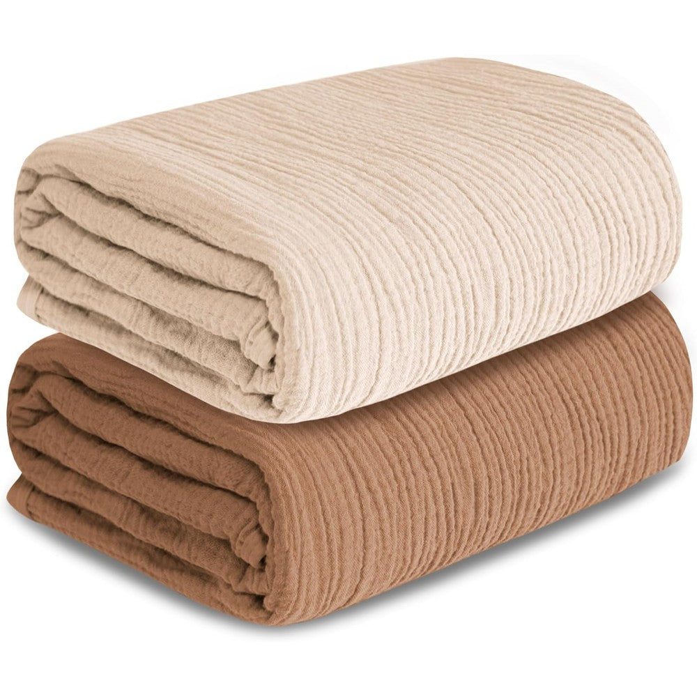 Guntail muslin swaddle blankets in beige and coffee front view