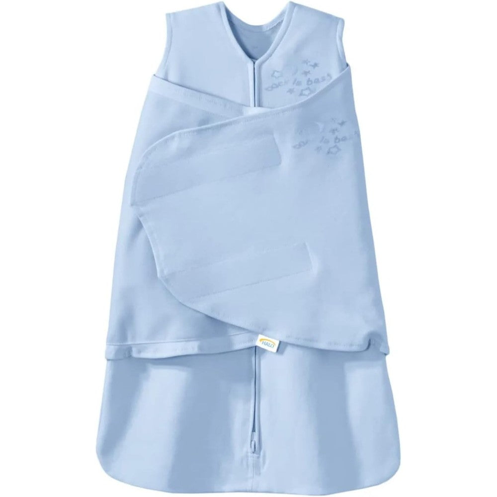 Halo 100% Cotton Sleepsack Swaddle front view baby blue