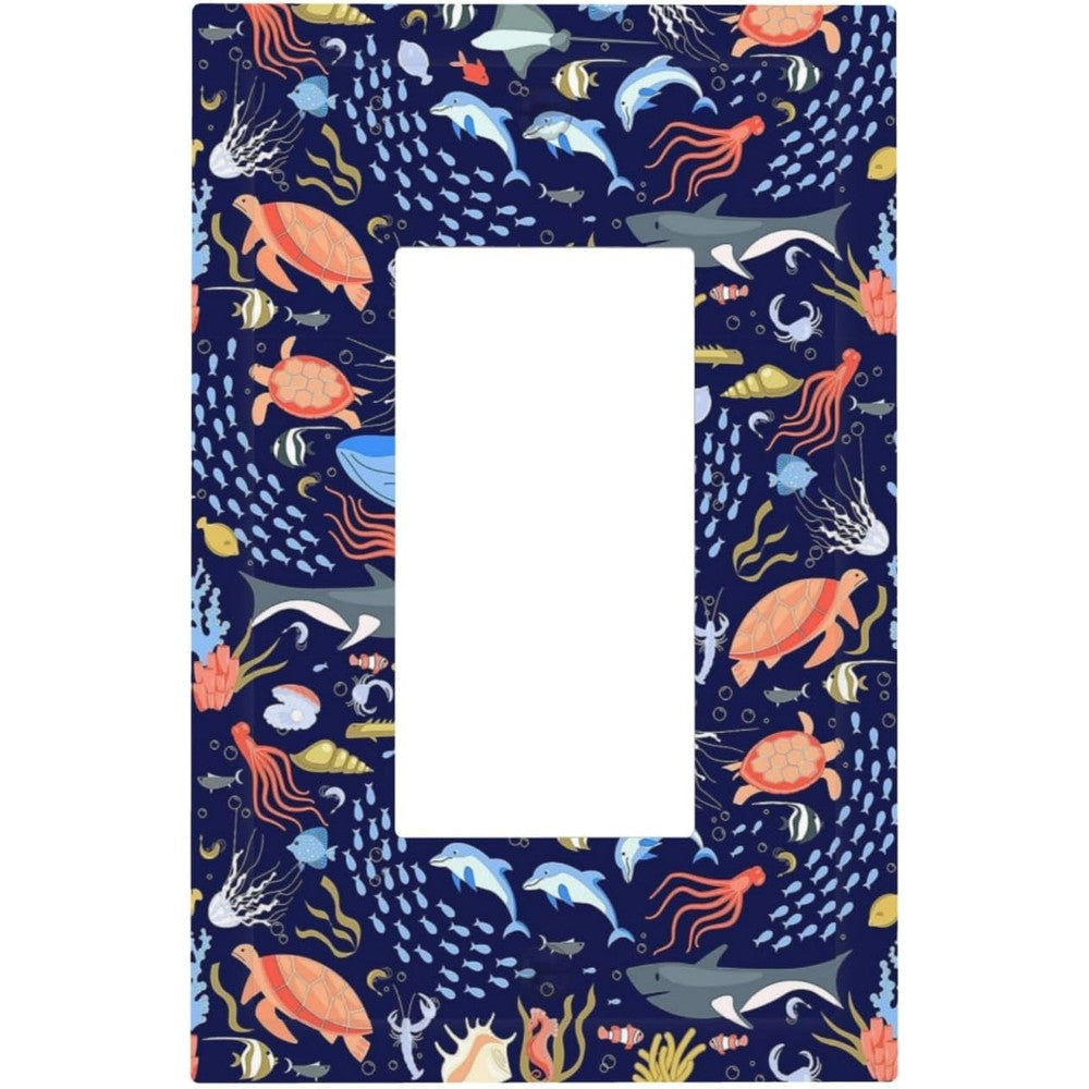 Thsanju cartoon underwater world single rocker switch cover front view showing colorful sea turtles and sharks.